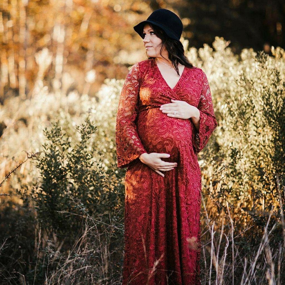 PinkBlush burgundy lace maternity dress